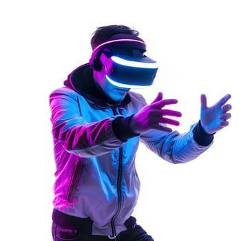 Man in VR glasses in neon lights ai generated image