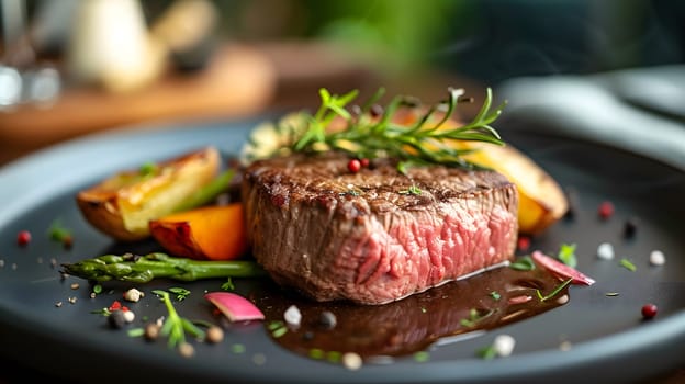 delicious medium done steak with rosemary, generative ai. High quality photo