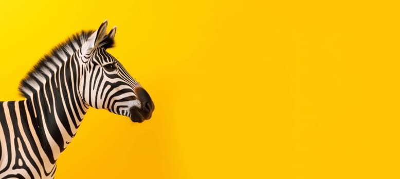 Zebra head profile on yellow background. Wildlife and nature concept. Design for print, banner, poster