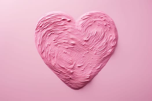 Pink heart with paints texture on a pink background.