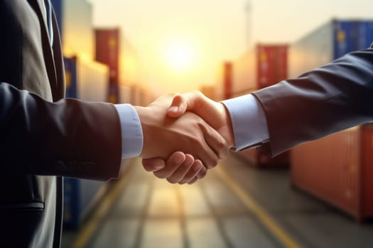 businessman handshake of business deal with logistic. Generative AI..