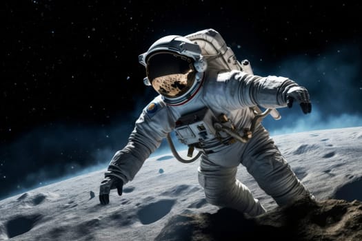 An astronaut exploring the moon with Earth in the background