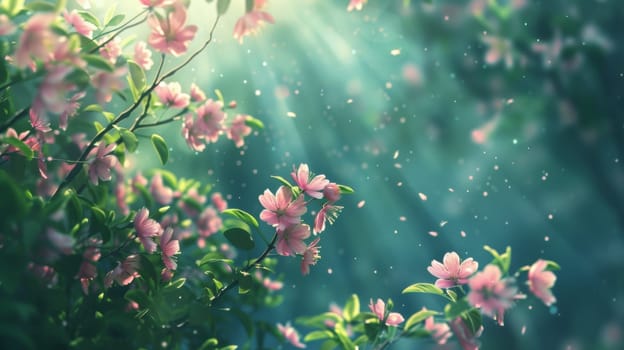 A close up of a bunch of pink flowers with sunbeams