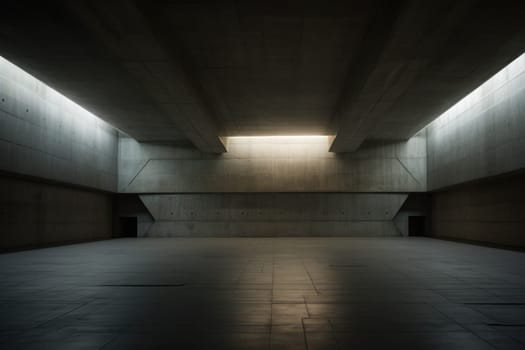 An empty room with concrete walls and floor. Generative AI..