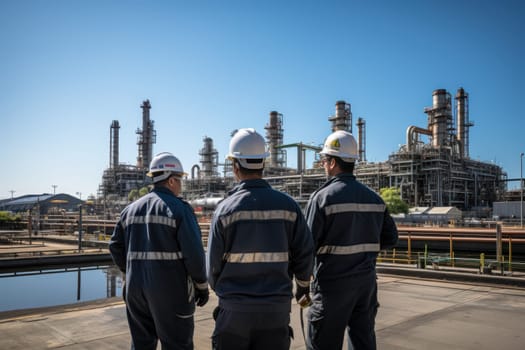 person nuclear plant construction workers oversee the project building. Generative AI.