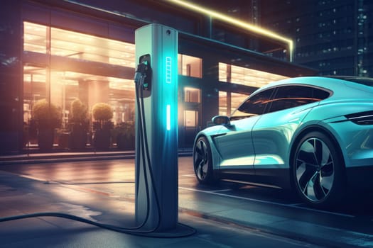 ev charging station for electric car in concept of green energy. generative ai.