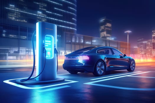 ev charging station for electric car in concept of green energy. generative ai.