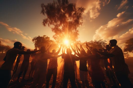 illustration of a group of people holding hands, forming a circle of support and solidarity generative AI.