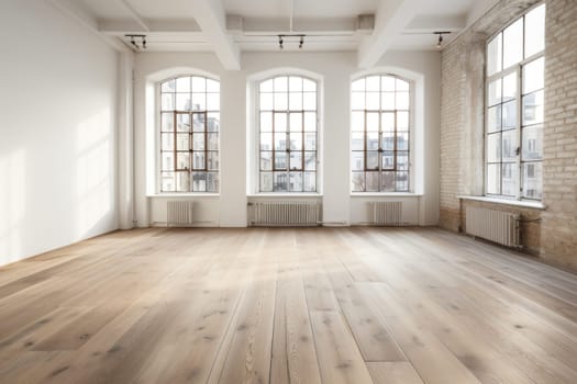 empty loft room red brick wall for mockup .Generative AI.