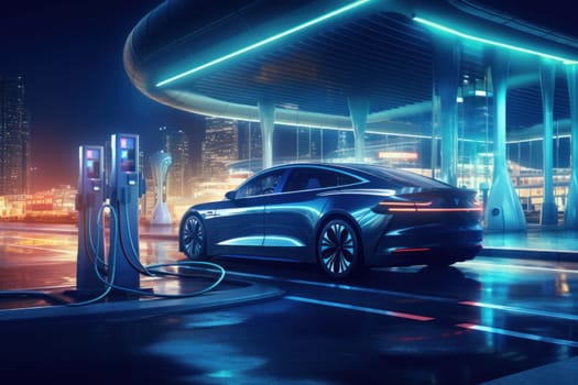 ev charging station for electric car in concept of green energy. generative ai.