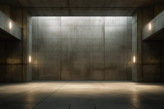 An empty room with concrete walls and floor. Generative AI..