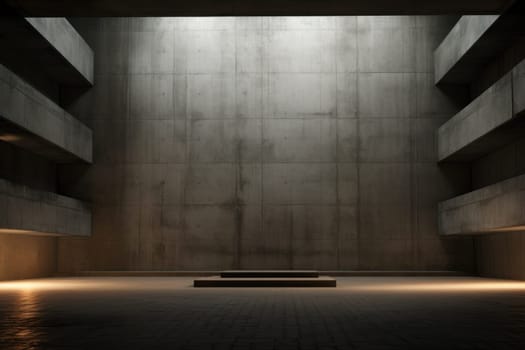 An empty room with concrete walls and floor. Generative AI..