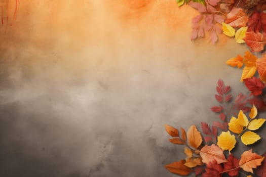 Illustration watercolor art autumn background with maple leaves, Generative AI.