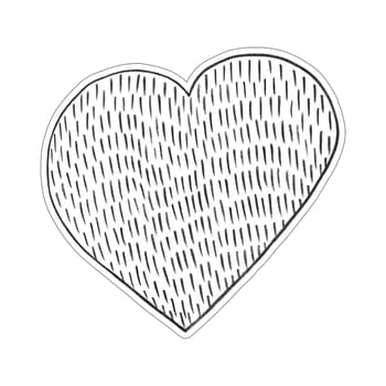 Black Heart Sticker Drawn by Colored Pencil. The Sign of World Heart Day. Symbol of Valentines Day. Heart Shape Isolated on White Background.