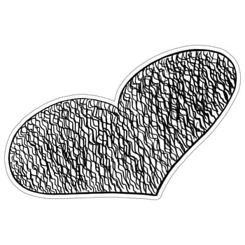 Black Heart Sticker Drawn by Colored Pencil. The Sign of World Heart Day. Symbol of Valentines Day. Heart Shape Isolated on White Background.