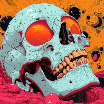 Psychedelic Skull Poster, Horror poster mystical head psychedelic monster. AI Generated
