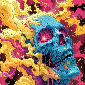 Psychedelic Skull Poster, Horror poster mystical head psychedelic monster. AI Generated