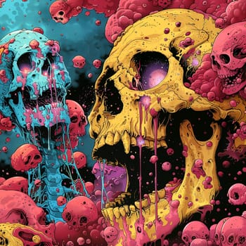 Psychedelic Skull Poster, Horror poster mystical head psychedelic monster. AI Generated