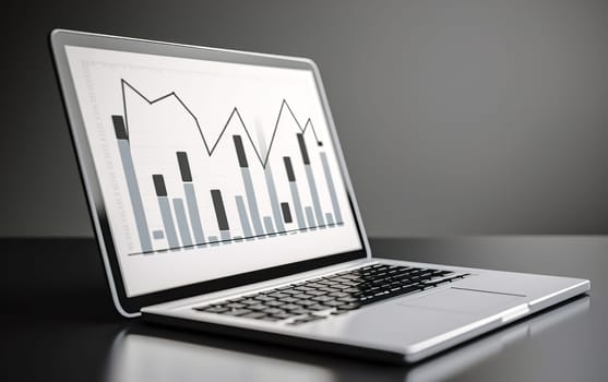 Abstract creative financial graph on modern laptop screen, forex and investment concept, monochrome