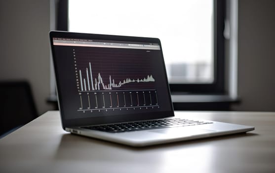 Abstract creative financial graph on modern laptop screen, forex and investment concept, monochrome