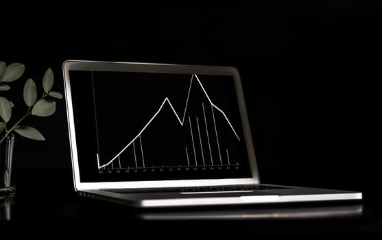 Abstract creative financial graph on modern laptop screen, forex and investment concept, monochrome