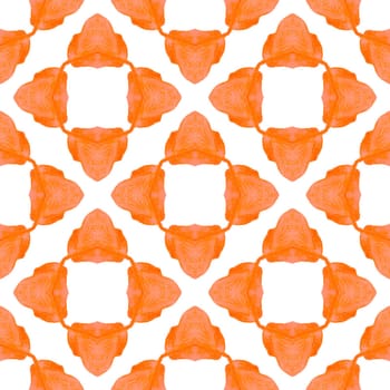 Summer exotic seamless border. Orange remarkable boho chic summer design. Textile ready attractive print, swimwear fabric, wallpaper, wrapping. Exotic seamless pattern.