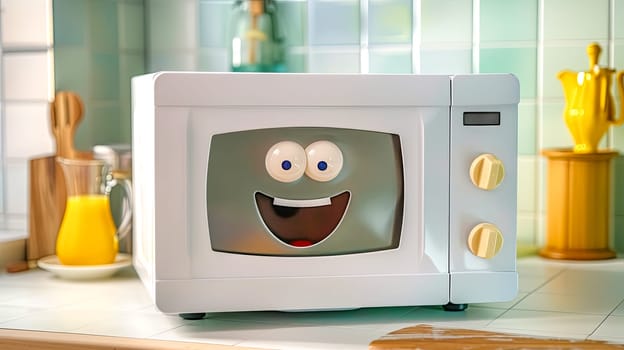 Animated Happy Microwave in Bright Kitchen.