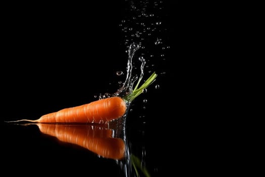 Carrot on black background. Fruit with water drops. Generate Ai