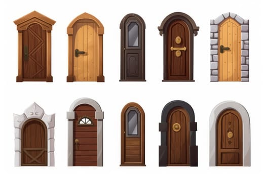 Door game set icon in cartoon style isolated on white background. Medieval collection. Generate Ai