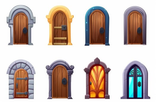 Door game icon set in cartoon style isolated on white background. Medieval collection. Generate Ai