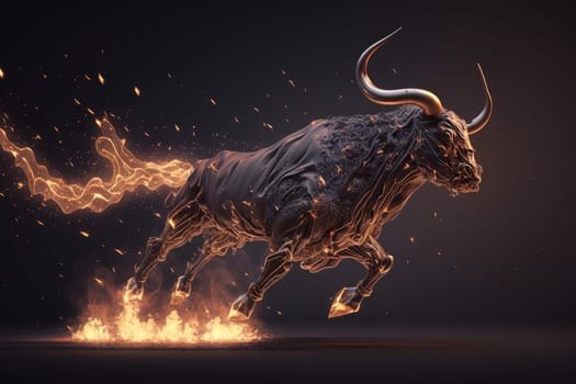 Fiery bull on black background. Trading concept. Generate Ai