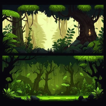 Game 2d platformer background set in cartoon style. Forest magic world. Generate Ai