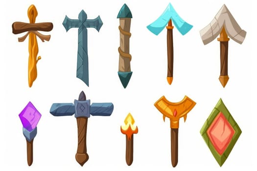 Magic game weapon icons set isolated on white background. Generate Ai