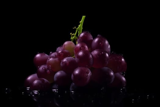 Grape on black background. Fruit with water drops. Generate Ai