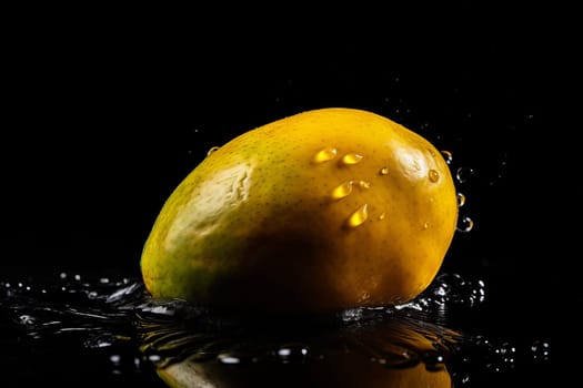 Mango on black background. Fruit with water drops. Generate Ai