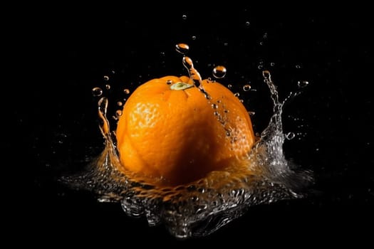 Best orange on black background. Fruit with water drops. Generate Ai