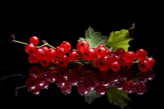 Red Ribes on black background. Fruit with water drops. Generate Ai