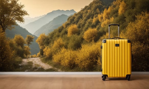 A bright yellow suitcase stands out against the wall. The image evokes the feeling of preparing for an elegant trip or vacation.