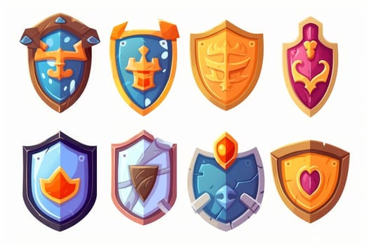 Game shield icon set isolated on white background. Cartoon style. Generate Ai