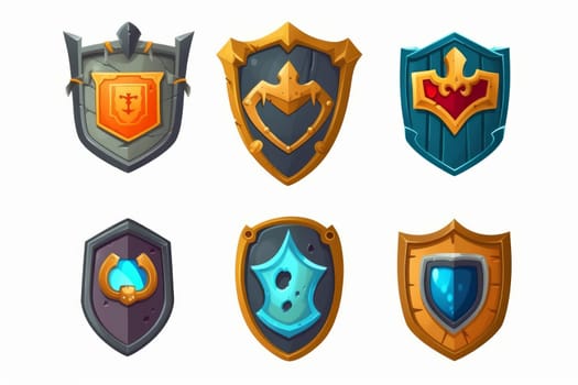 Game new shield icon set in cartoon style isolated on white background. Generate Ai