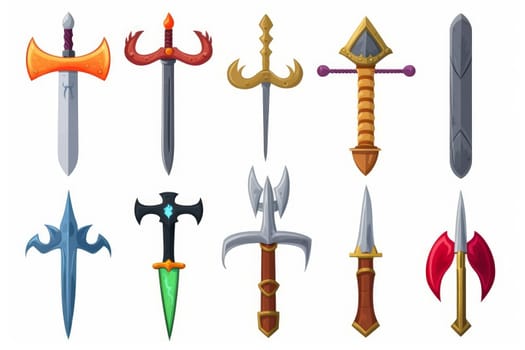 Game sword icon set in cartoon style isolated on white background. Generate Ai