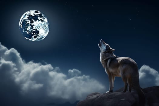 Wolf moon night concept. Wild nature background. Generate Ai