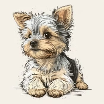 Yorkshire Terrier concept. Puppy lies on the ground. Generate Ai