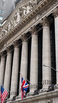 New York, USA - September 19, 2022: Front view of facade of the New York Stock Exchange on Wall