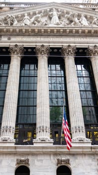 New York, USA - September 19, 2022: Front view of facade of the New York Stock Exchange on Wall