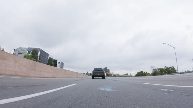 Los Angeles, California, USA-December 4, 2022-POV-On a rainy winter day, driving on HWY 134 near Los Angeles, California offers a moody and atmospheric experience.