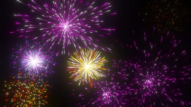 Abstract colorful fireworks. Computer generated 3d render