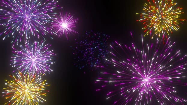 Abstract colorful fireworks. Computer generated 3d render