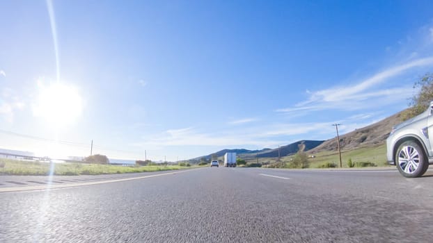 Los Angeles, California, USA-December 4, 2022-POV-During the day, driving on HWY 101 near Arroyo Quemada Beach, California, offers scenic views of the surrounding coastal landscape.