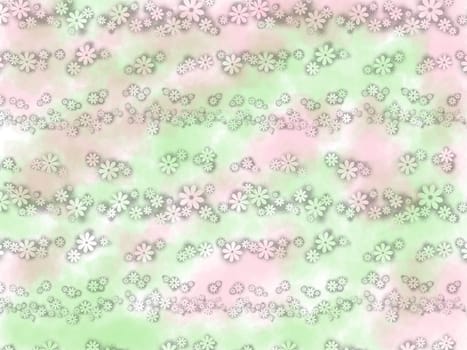 Pink and green background with flowers across wallpaper. High quality illustration